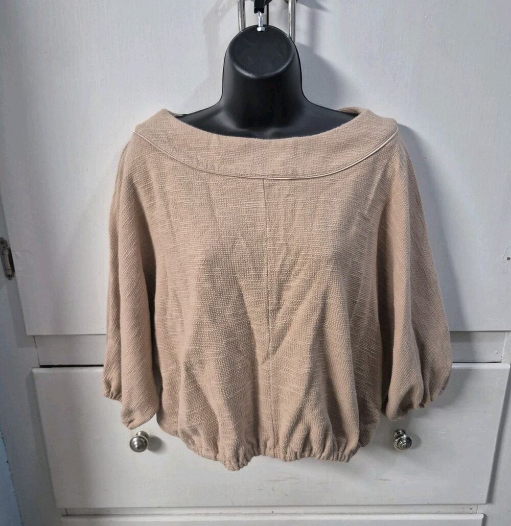 ANTHROPOLOGIE Samia Textured Tan Sand Cotton Short Dolman Sleeve Top Size XS